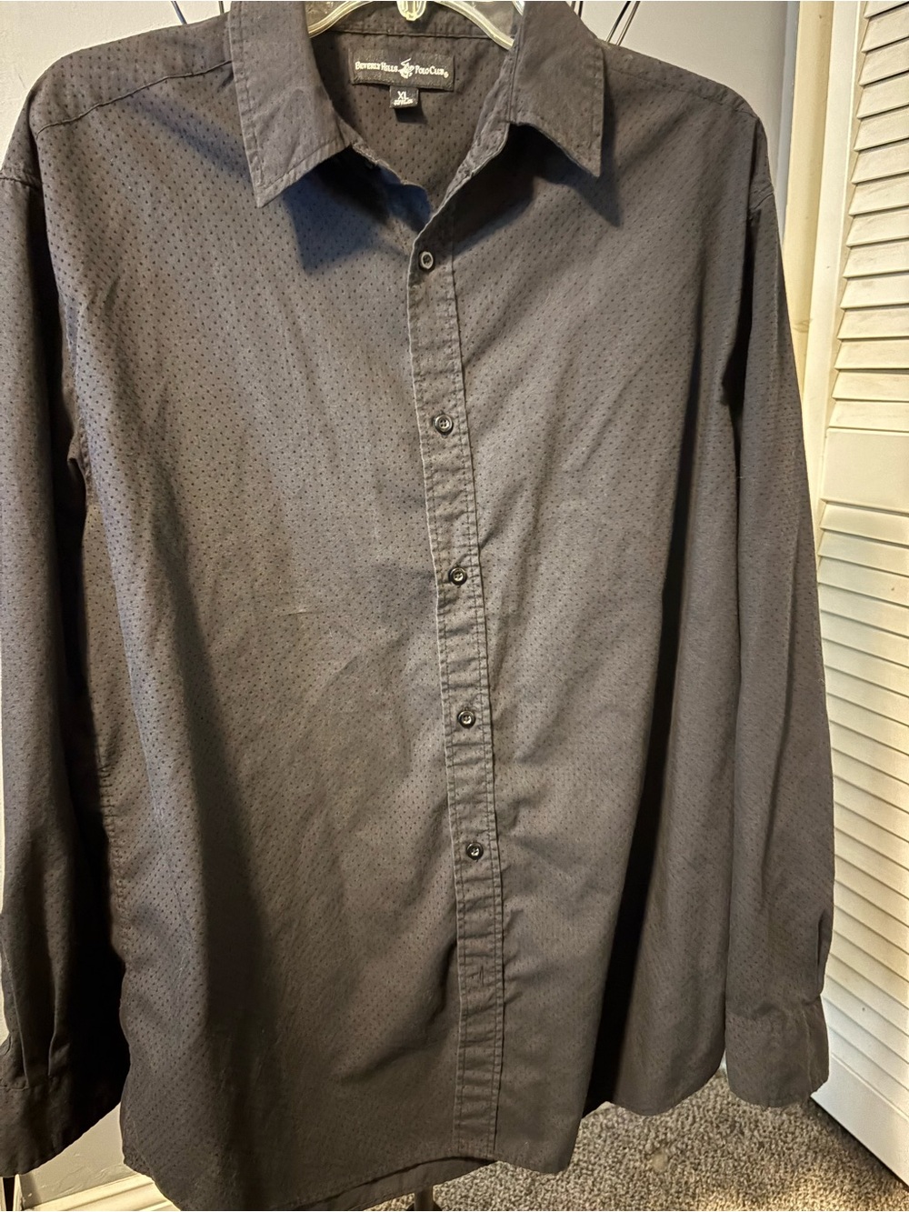 Beverly Hills Polo Club Men's Black Dot-Pattern Long-Sleeve Dress Shirt